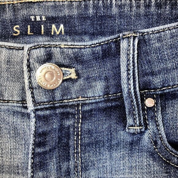 WHITE HOUSE BLACK MARKET THE SLIM 4 Rhinestone Knee Blue Denim Stretch Jeans Mid - Picture 4 of 11